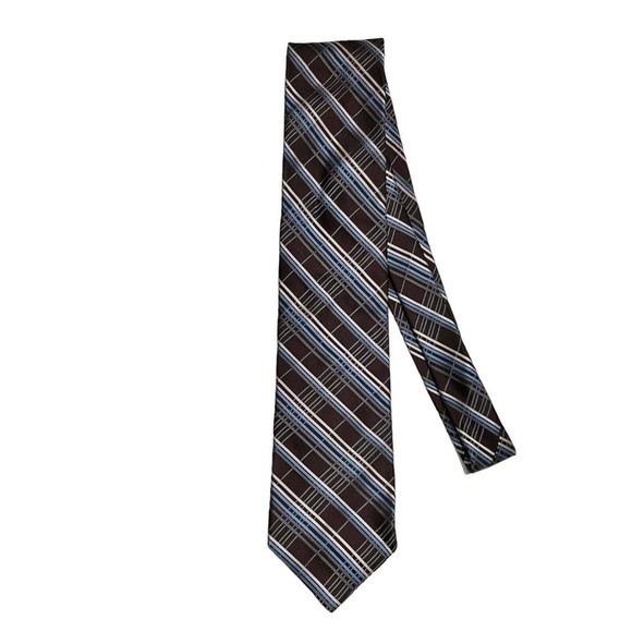 Ted Baker London Brown Blue 100% Silk Neck Tie Plaid - Picture 2 of 6